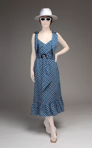 nevado womens puffed clasped blue patterned dress