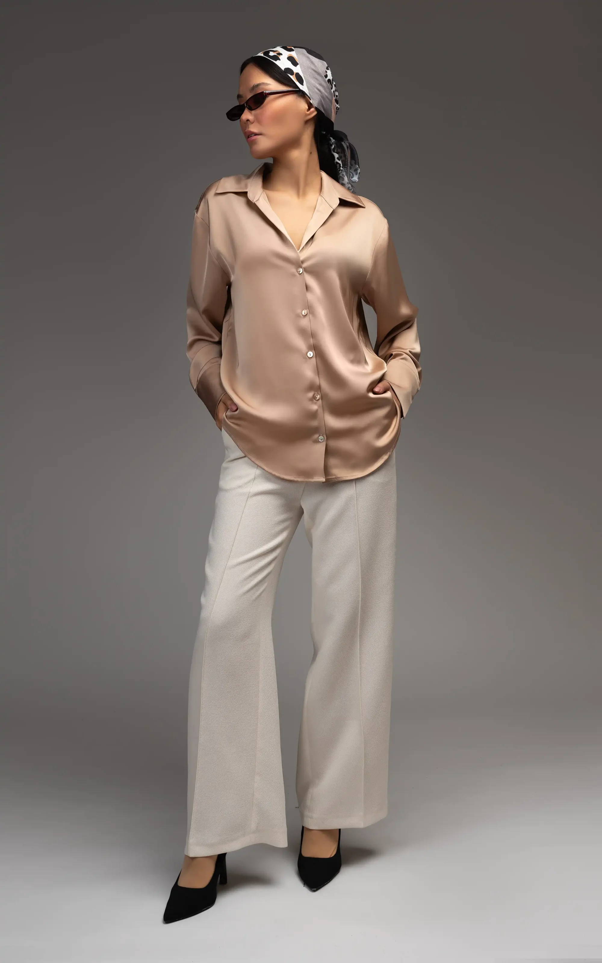 Nevado womens button-up shirt satin cream