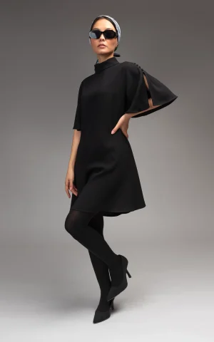 womens reglan sleeved collared black dress