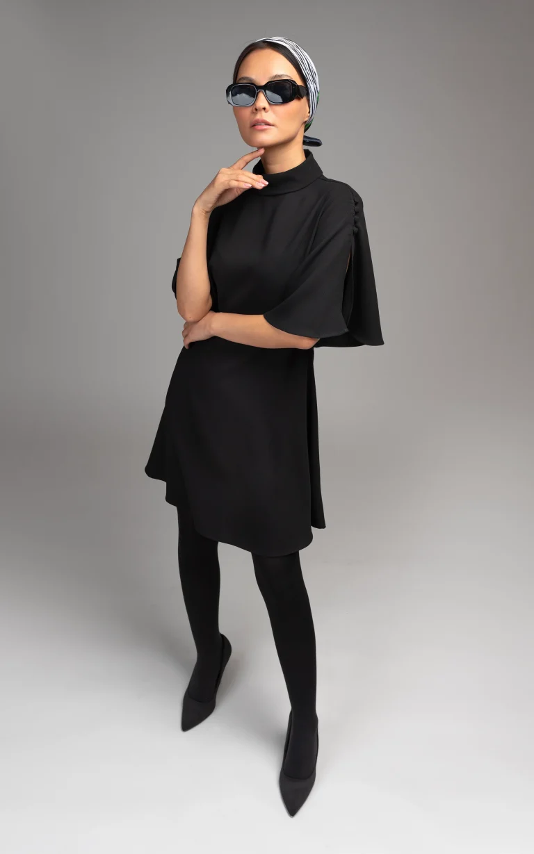 womens reglan sleeved collared black dress