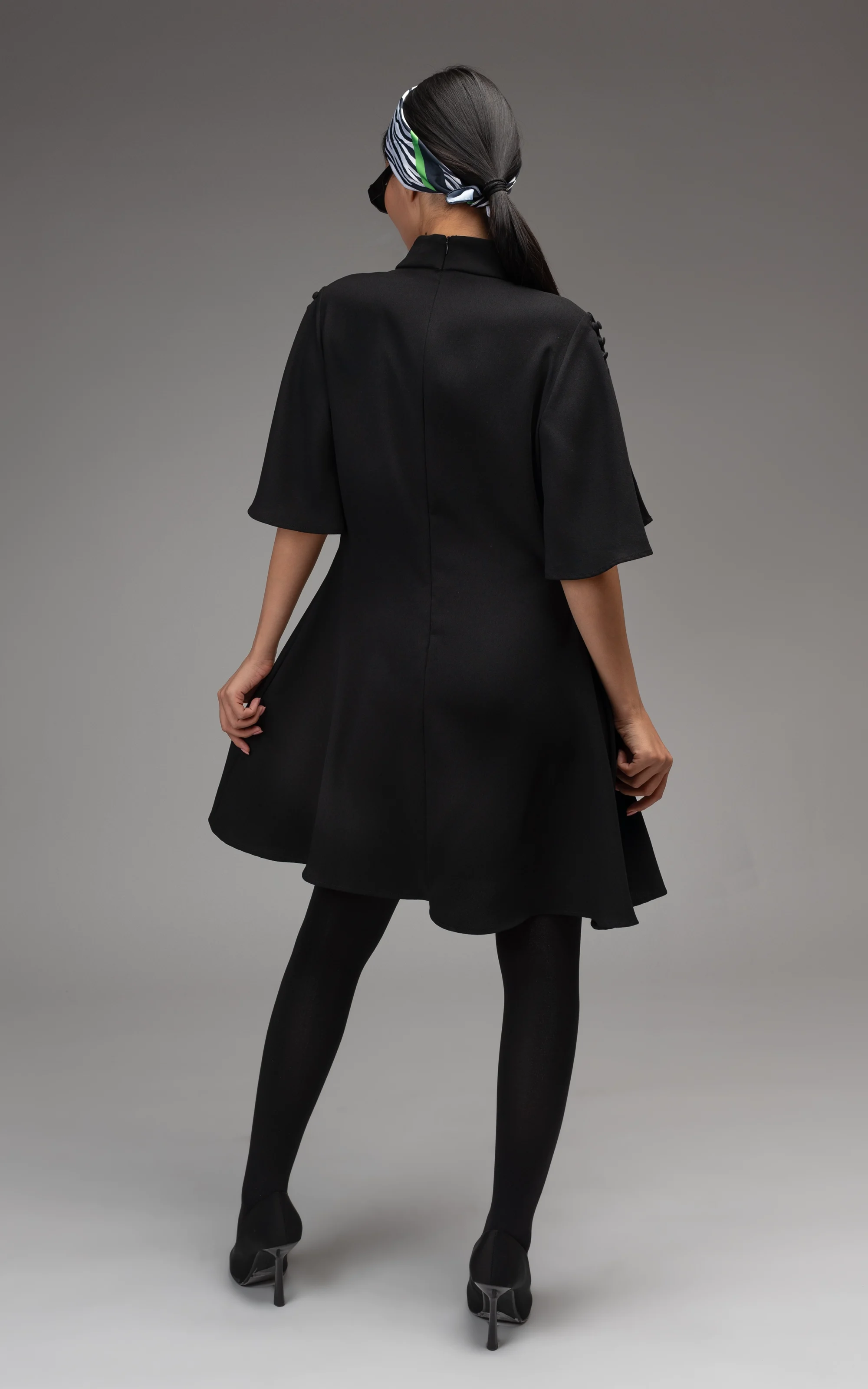 womens reglan sleeved collared black dress