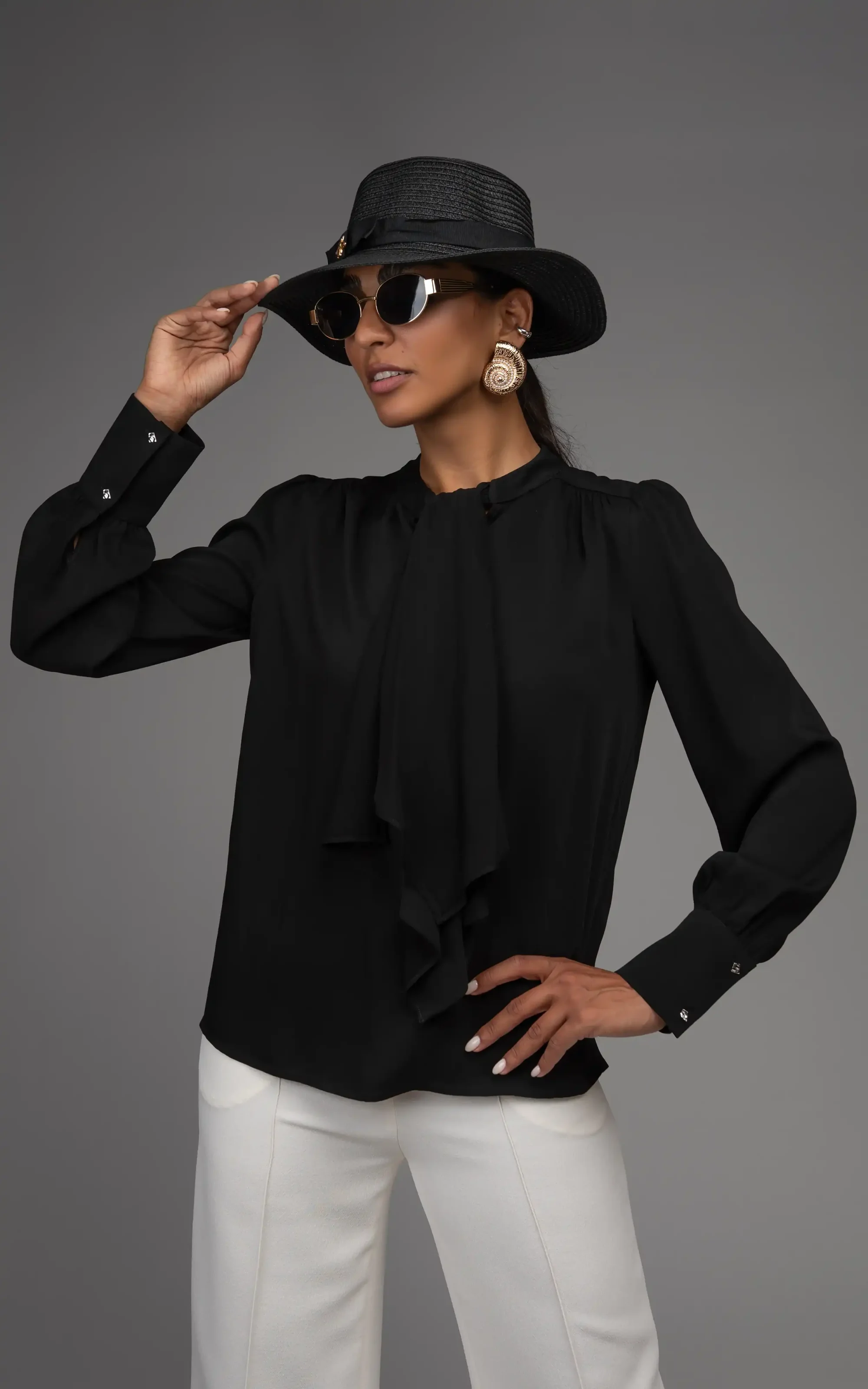 Nevado Womens Black Long Sleeve Formal Blouse