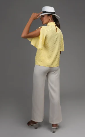 Hight view Front of Womens Dotted Yellow Blouse