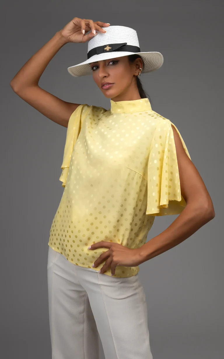 Front of nevado Womens Dotted Yellow Blouse