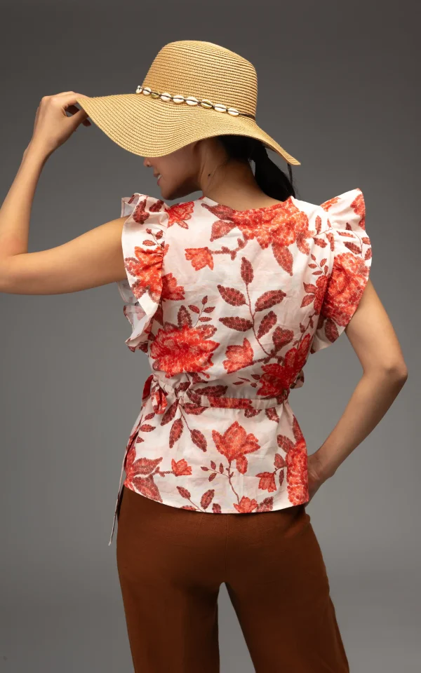 nevado Womens floral patterned V-neck Orange Blouse