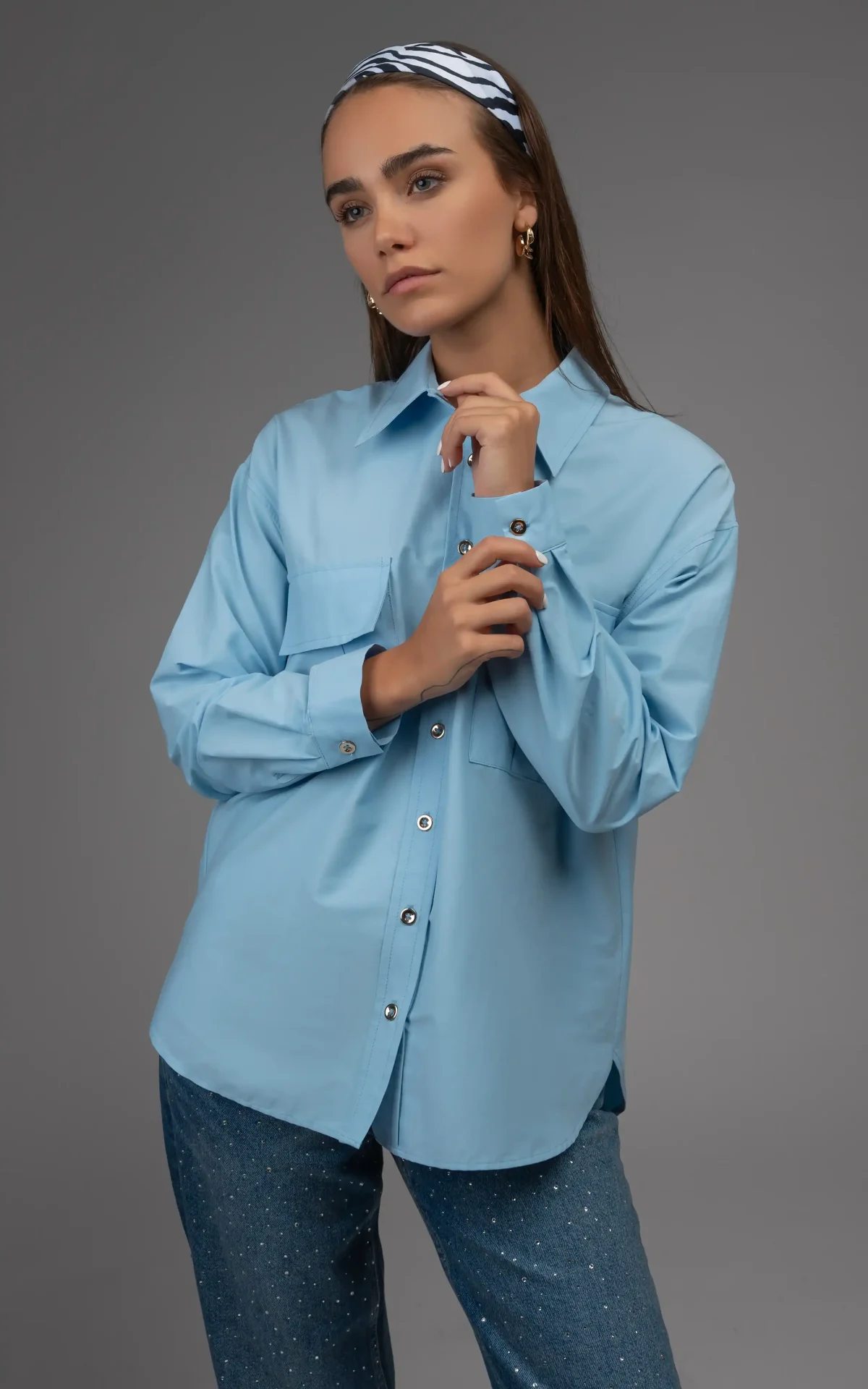 Nevado Womens Sky Blue button-up collared shirt