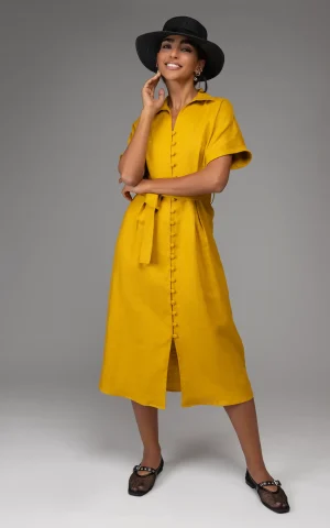 nevado Womens Mustard Belted Long Dress