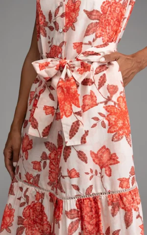 detail view of womens floral cap sleeved dress