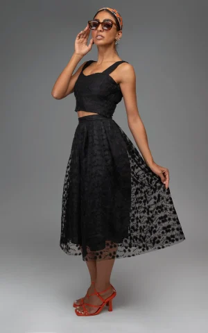 nevado Womens Black lace-like adorned skirt