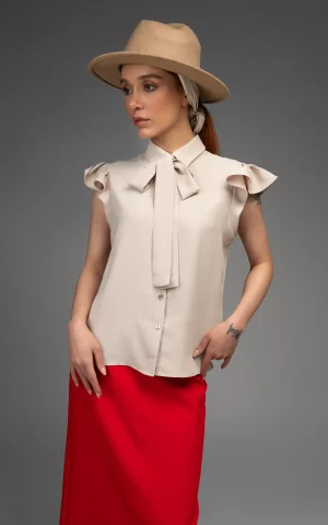 Front of Womens Cream Blouse