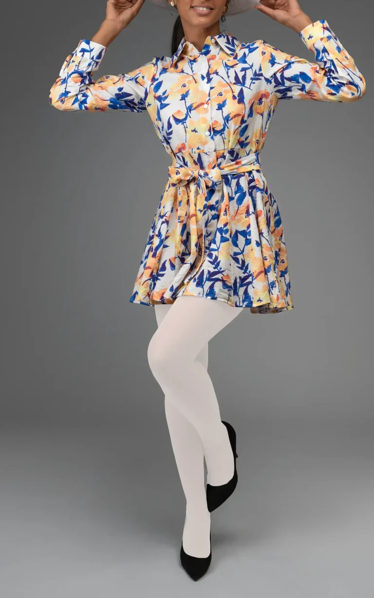 front of womens floral dress