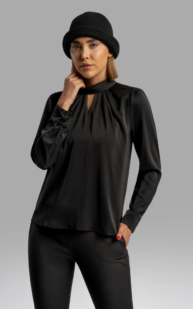 nevado womens black long sleeve halter-neck blouse