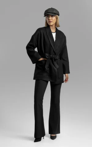 nevado womens formal belted black coat