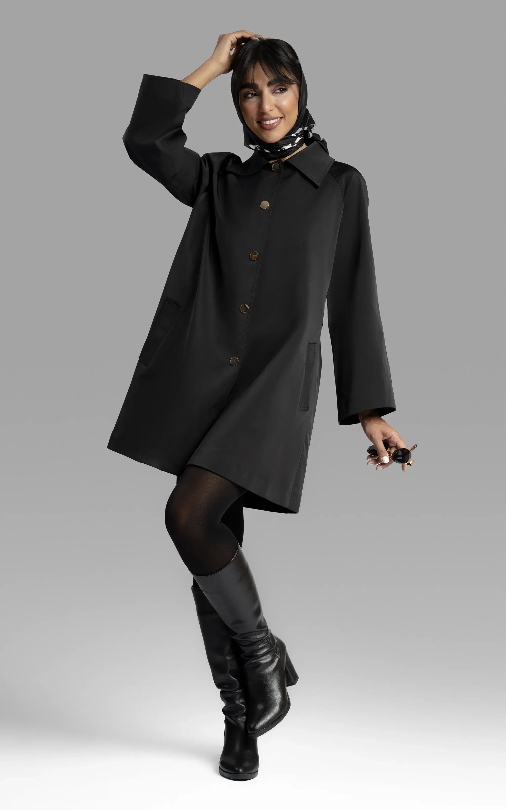 nevado womens formal long sleeve buttoned collared black raincoat