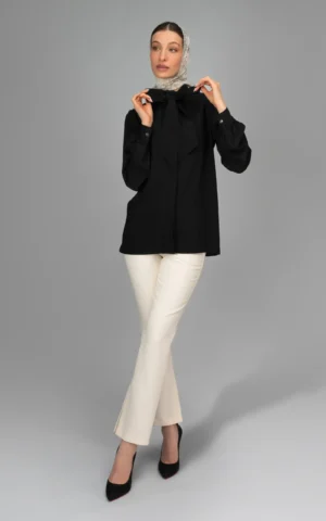 womens long sleeved black spring-summer blouse