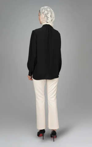 womens long sleeved black spring-summer blouse