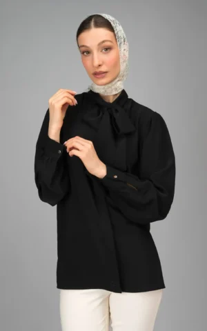 womens long sleeved black spring-summer blouse