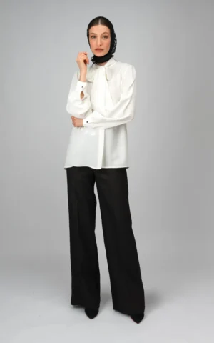 womens long sleeved white spring-summer blouse