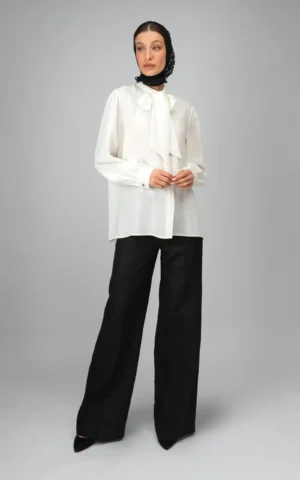 womens long sleeved white spring-summer blouse