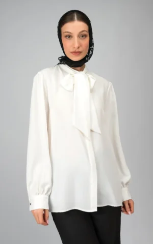 womens long sleeved white spring-summer blouse
