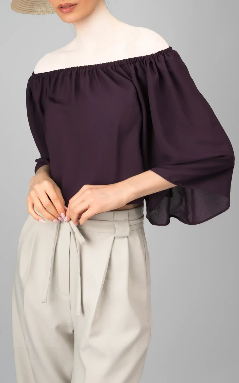 تاپ زنانه دکلته بنفش تیره راحت بهار-تابستانه نوادو