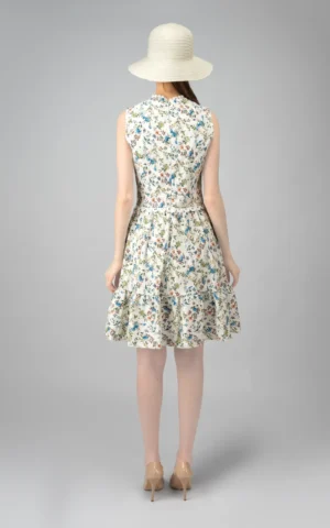 Womens Sleeveless floral patterned blue-green flutter spring-summer dress